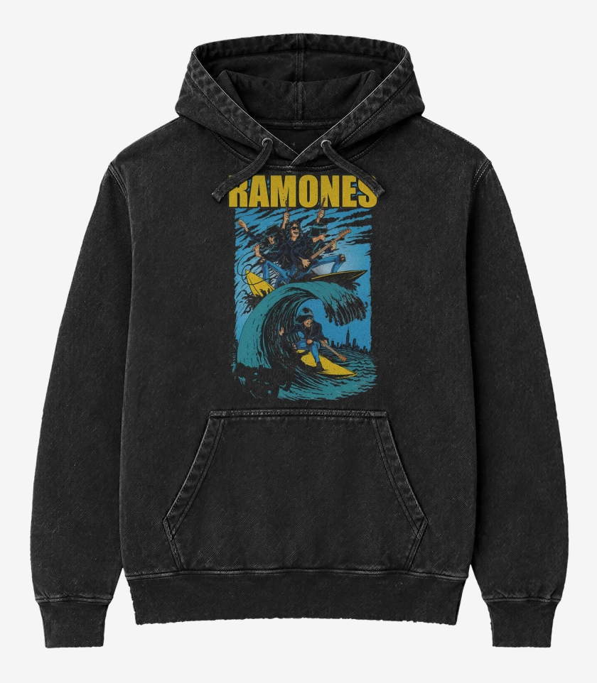 Poleron Canguro Acid Wash Ramones Rockaway Beach