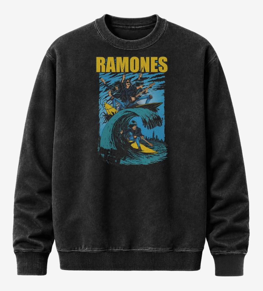 Poleron Polo Acid Wash Negro de Ramones Rockaway Beach