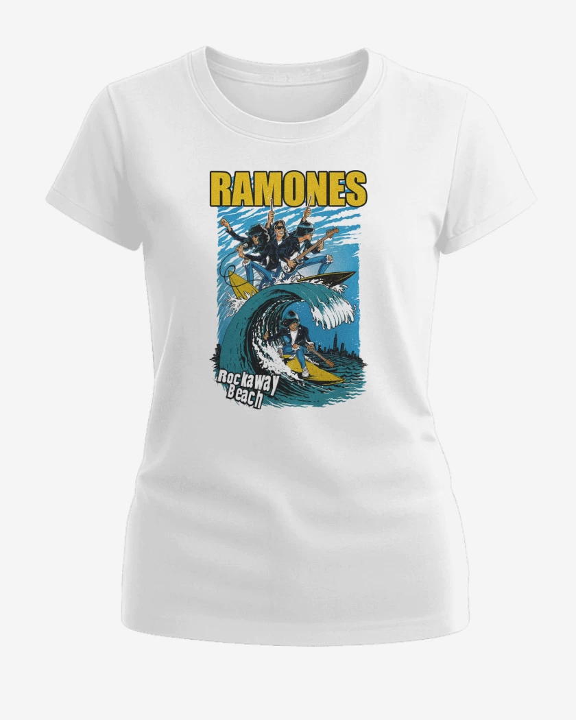 Polera de Mujer Blanco de Ramones Rockaway Beach