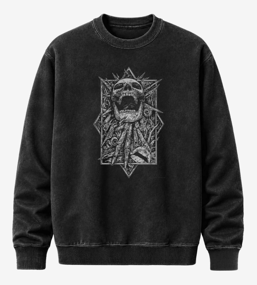 Poleron Polo Acid Wash Negro de Skull full color