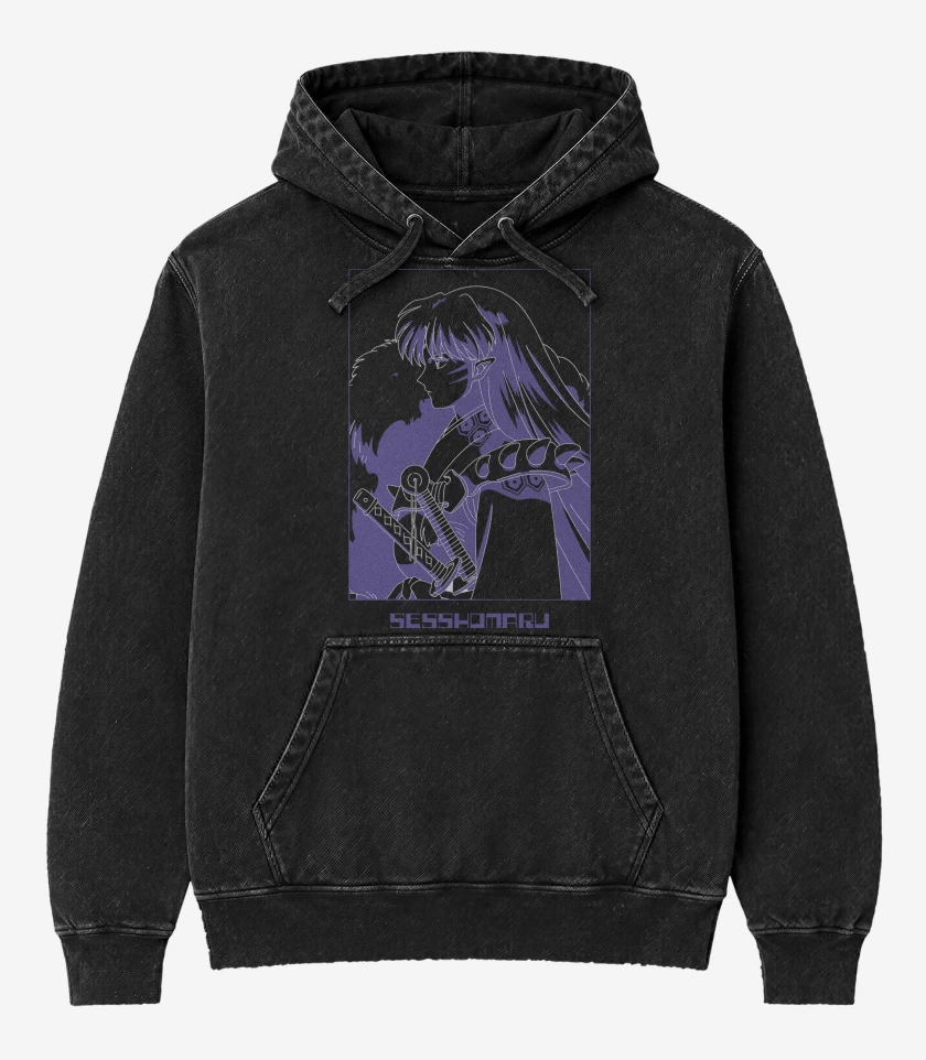 Poleron Canguro Acid Wash Negro de Inuyasha Sesshomaru 