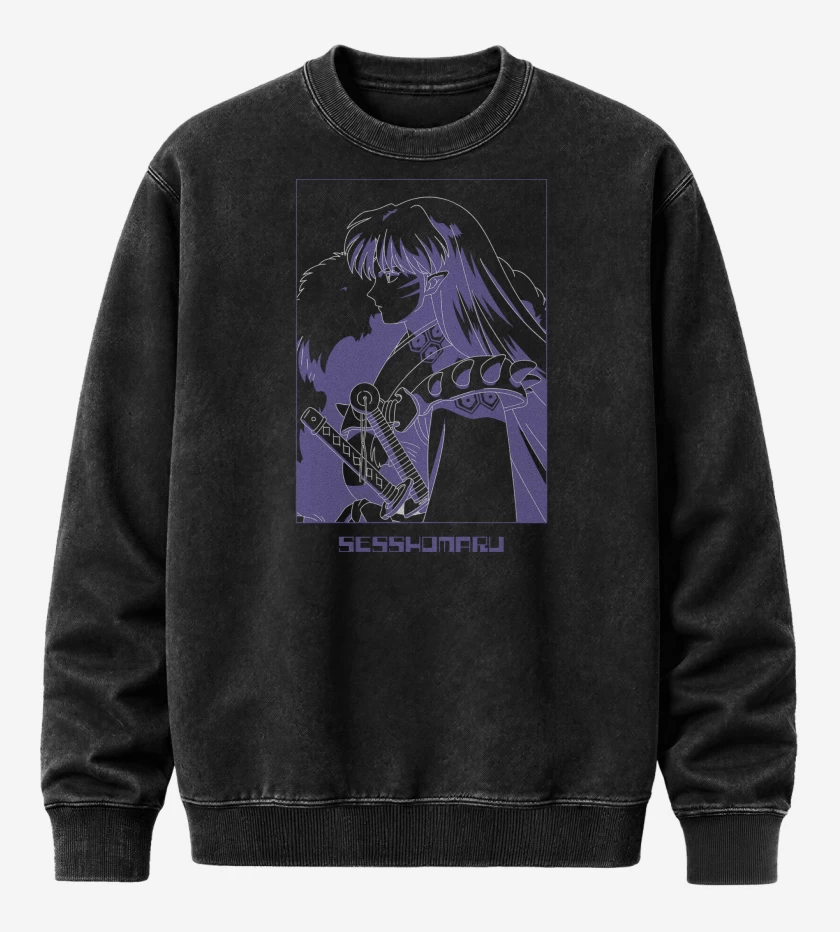 Poleron Polo Acid Wash Negro de Inuyasha Sesshomaru 