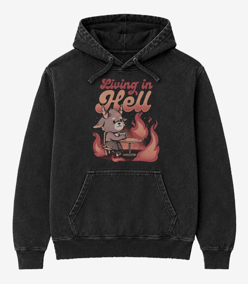 Poleron Canguro Acid Wash Negro de Living in Hell