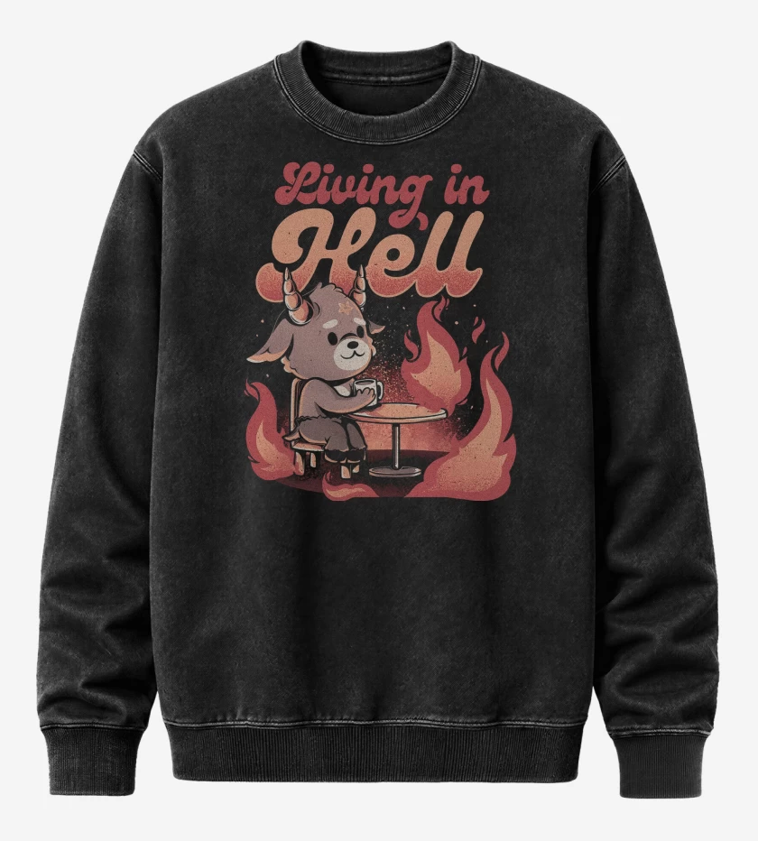 Poleron Polo Acid Wash Negro de Living in Hell