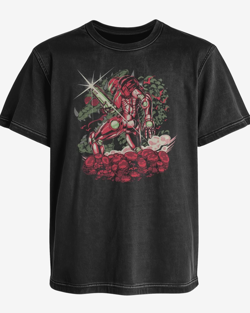Polera desgastada Negro de Samus Retro SNES