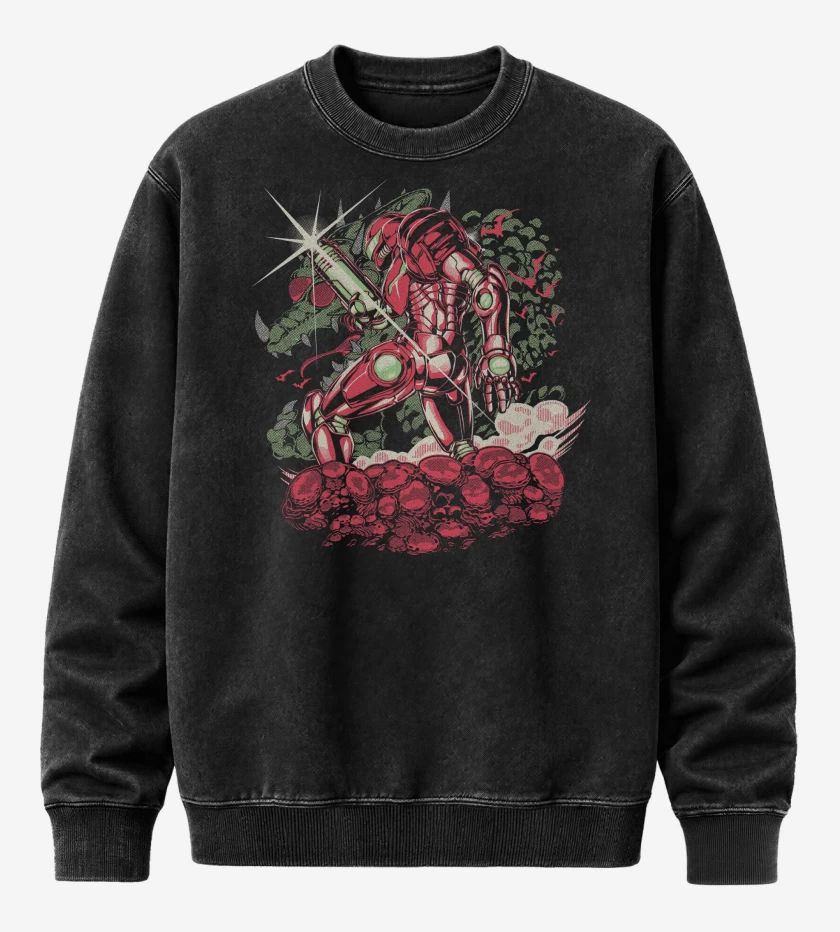 Poleron Polo Acid Wash Negro de Samus Retro SNES