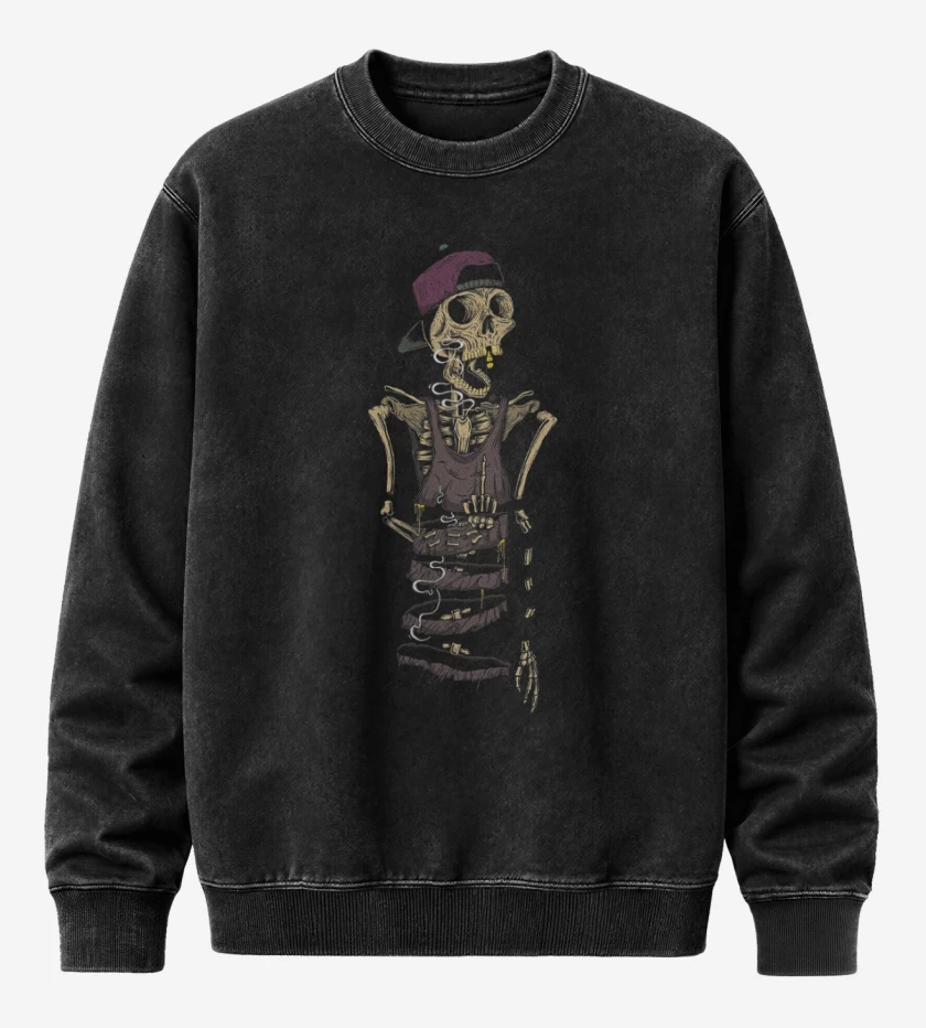 Poleron Polo Acid Wash Negro de Skeleton style