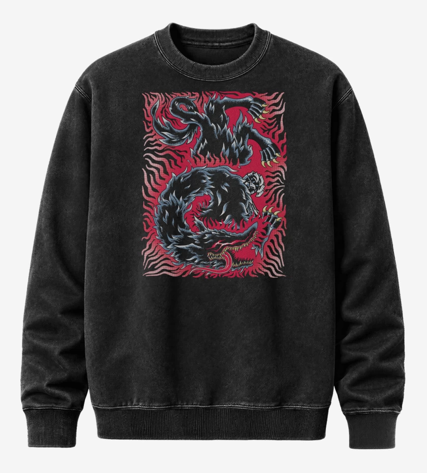 Poleron Polo Acid Wash Negro de Berserk Bestia de la Oscuridad 