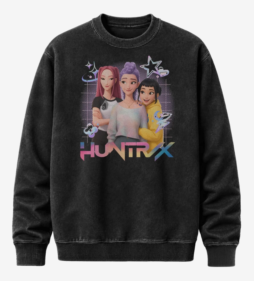 Poleron Polo Acid Wash Negro de Cazadoras Kpop