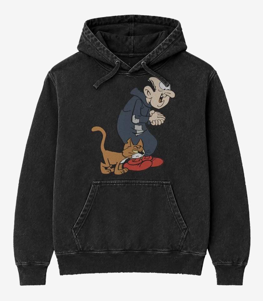 Poleron Canguro Acid Wash Negro de Gargamel & Azrael 