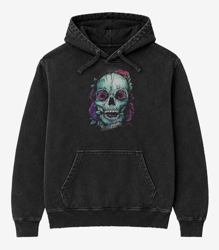 Poleron Canguro Acid Wash Negro de Skull 2