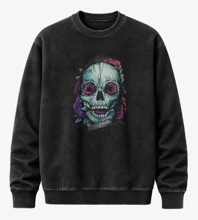 Poleron Polo Acid Wash Negro de Skull 2