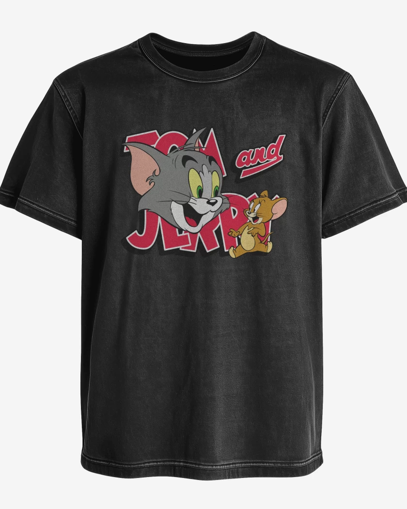 Polera desgastada Negro de TOM AND JERRY