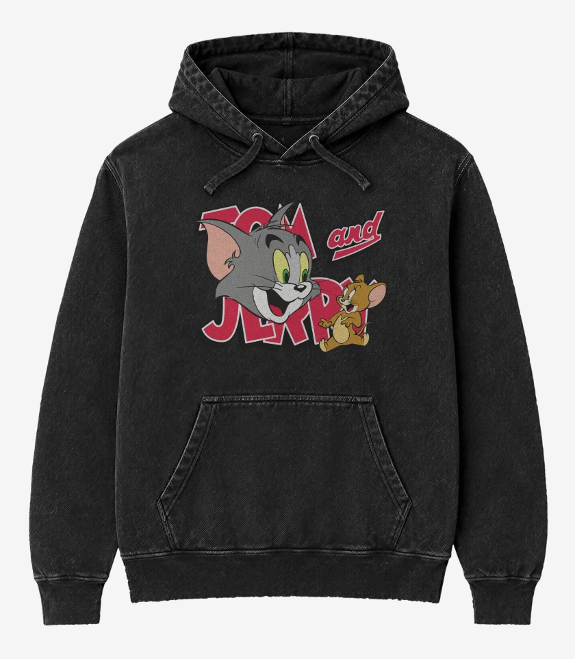 Poleron Canguro Acid Wash Negro de TOM AND JERRY