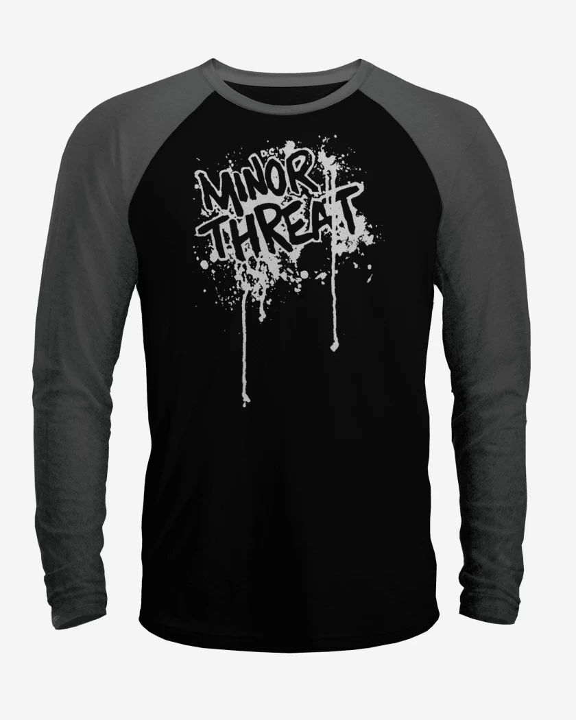 Polera Raglan Negro / Negro Heather de Minor Threat Logo