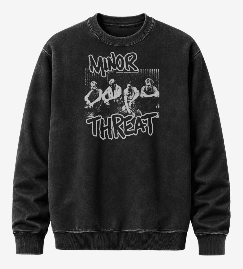 Poleron Polo Acid Wash Negro de Minor Threat Band 