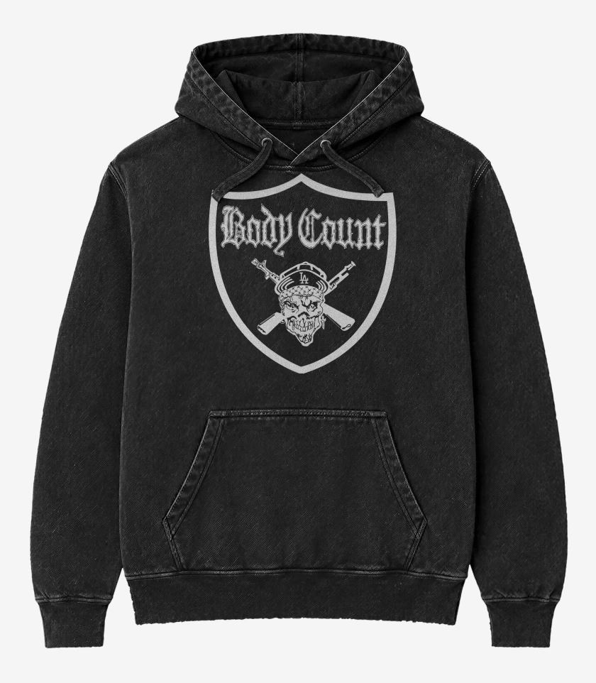 Poleron Canguro Acid Wash Negro de Body Count Logo
