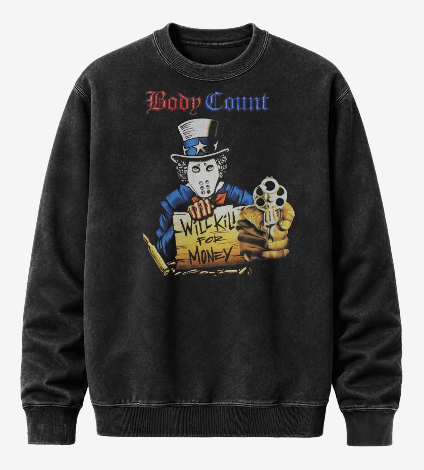 Poleron Polo Acid Wash Negro de Body Count Will Kill 