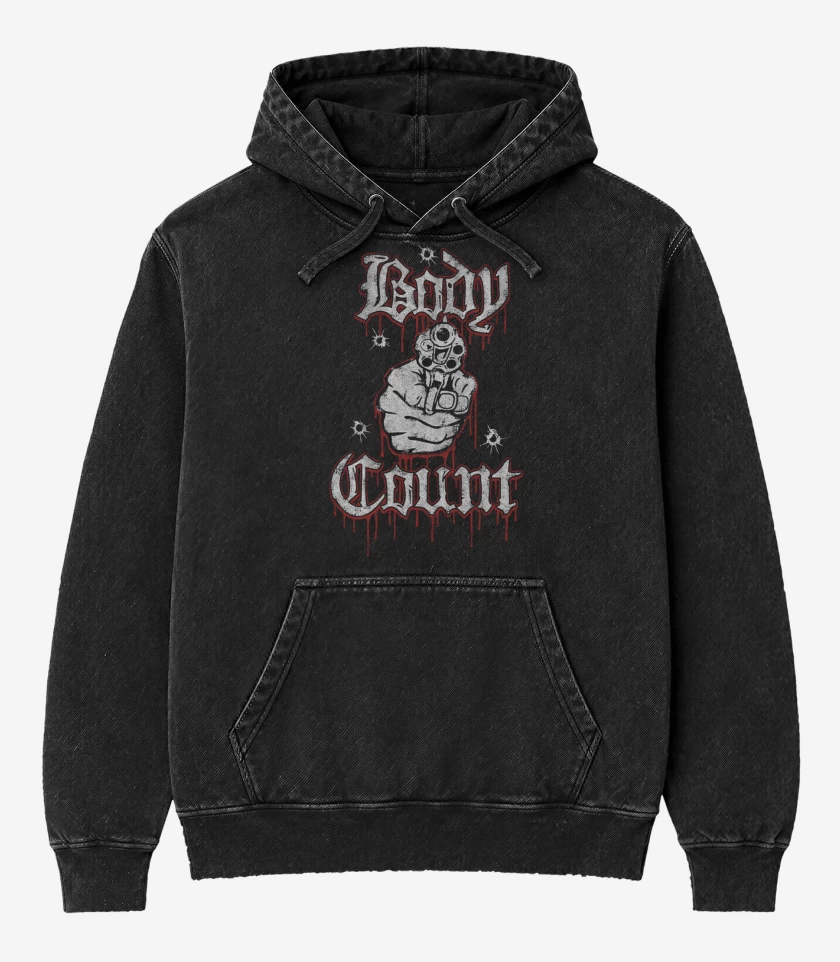 Poleron Canguro Acid Wash Negro de Body Count Logo v2