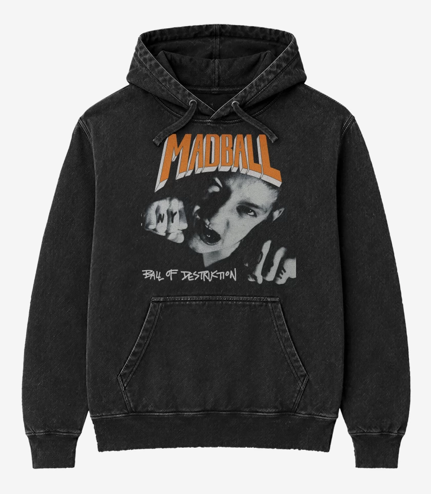 Poleron Canguro Acid Wash Negro de Madball Ball of Destruction