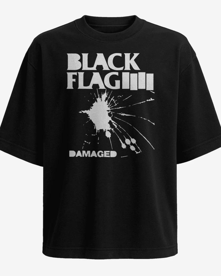 Polera Oversize Black Flag Damaged
