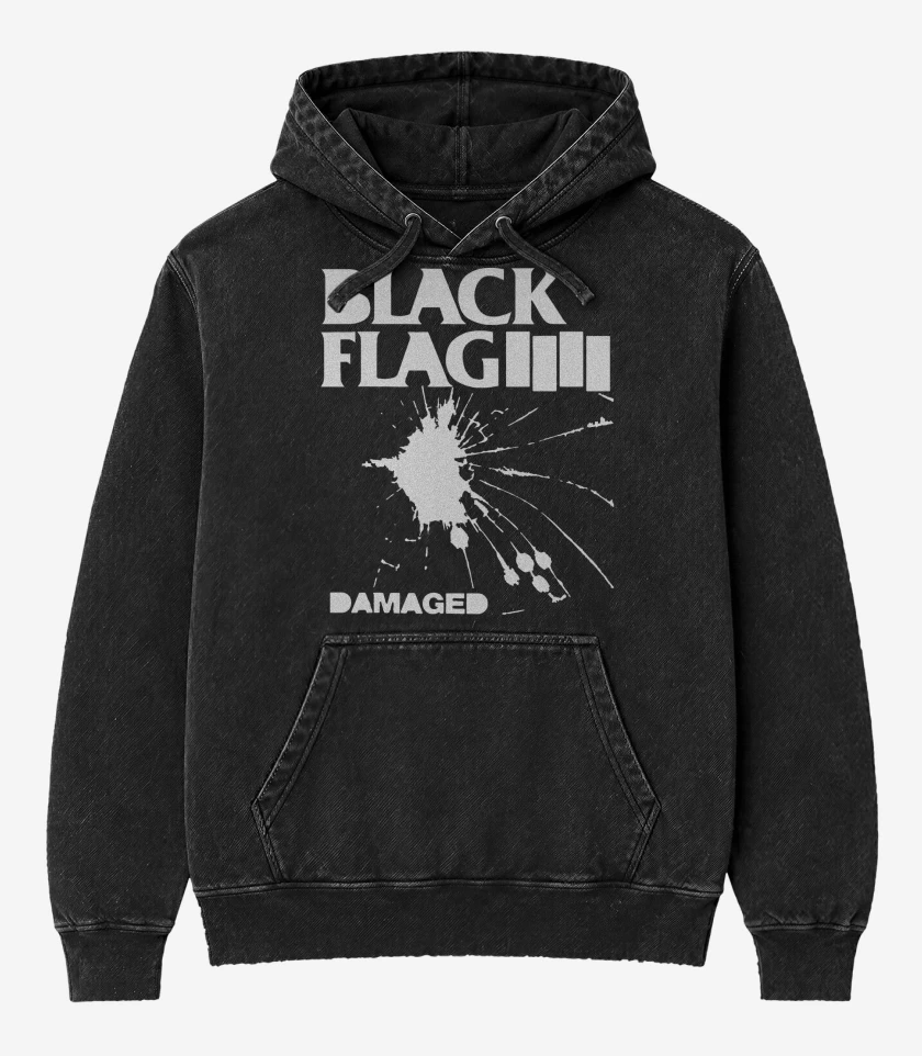 Poleron Canguro Acid Wash Negro de Black Flag Damaged