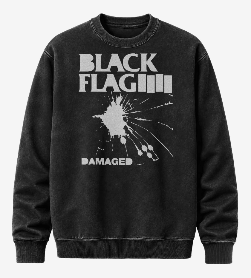 Poleron Polo Acid Wash Negro de Black Flag Damaged