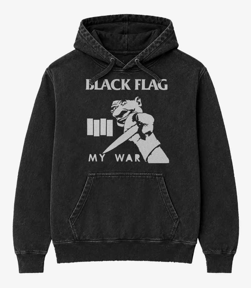 Poleron Canguro Acid Wash Negro de Black Flag War