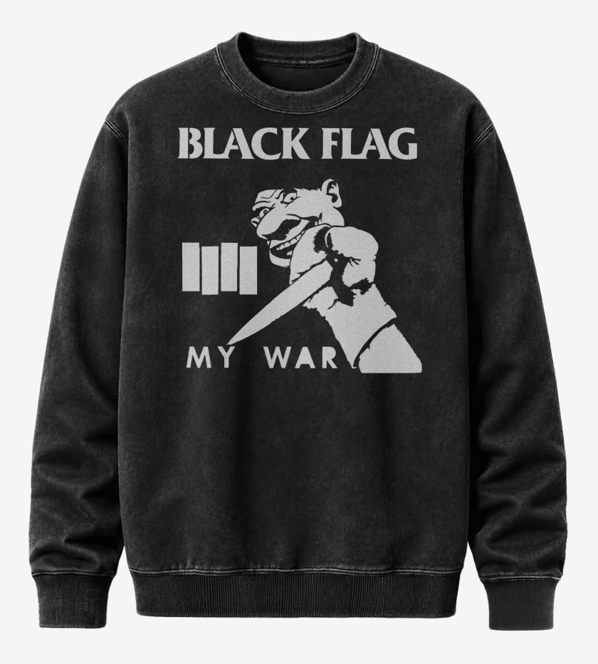 Poleron Polo Acid Wash Negro de Black Flag War