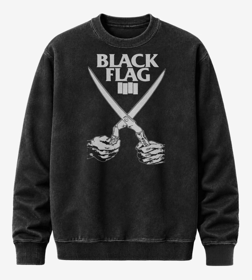 Poleron Polo Acid Wash Negro de Black Flag Everything went Black