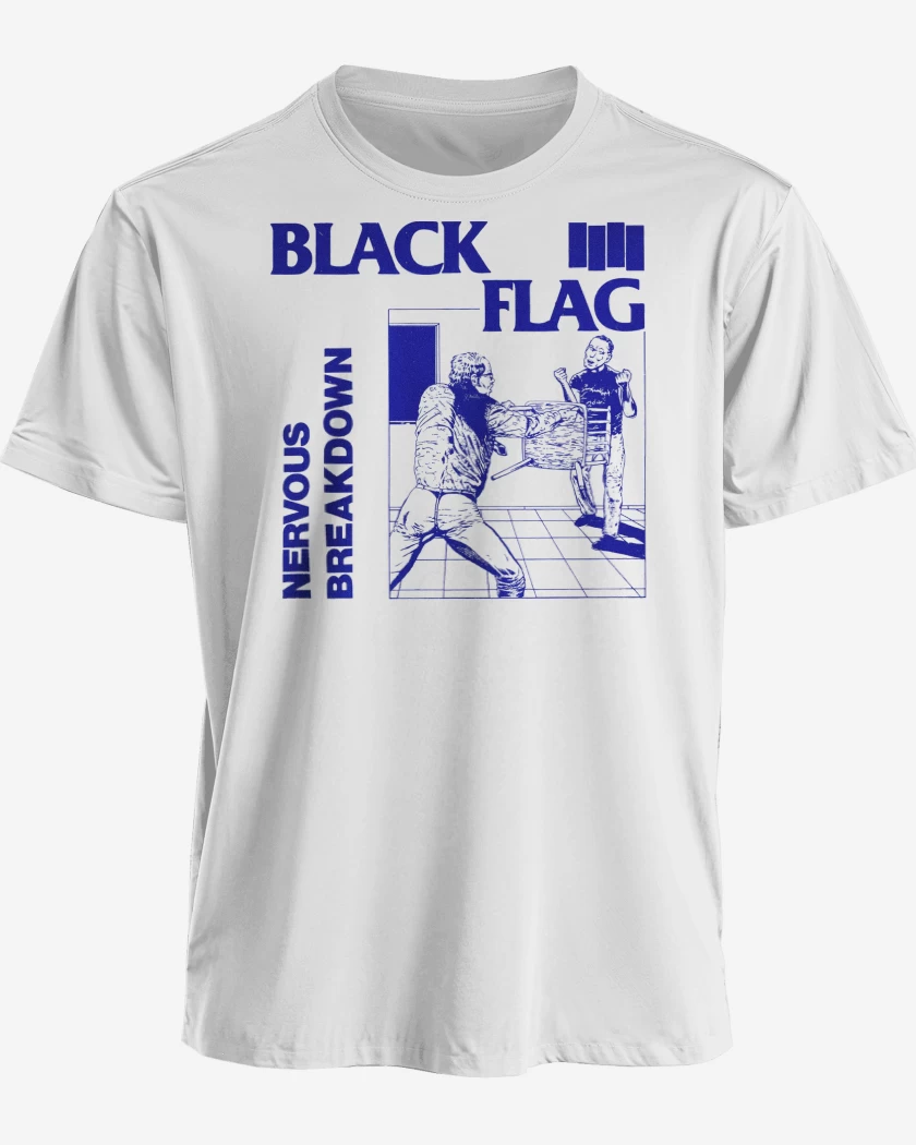 Polera premium Blanco de Black Flag Nervous Breakdown