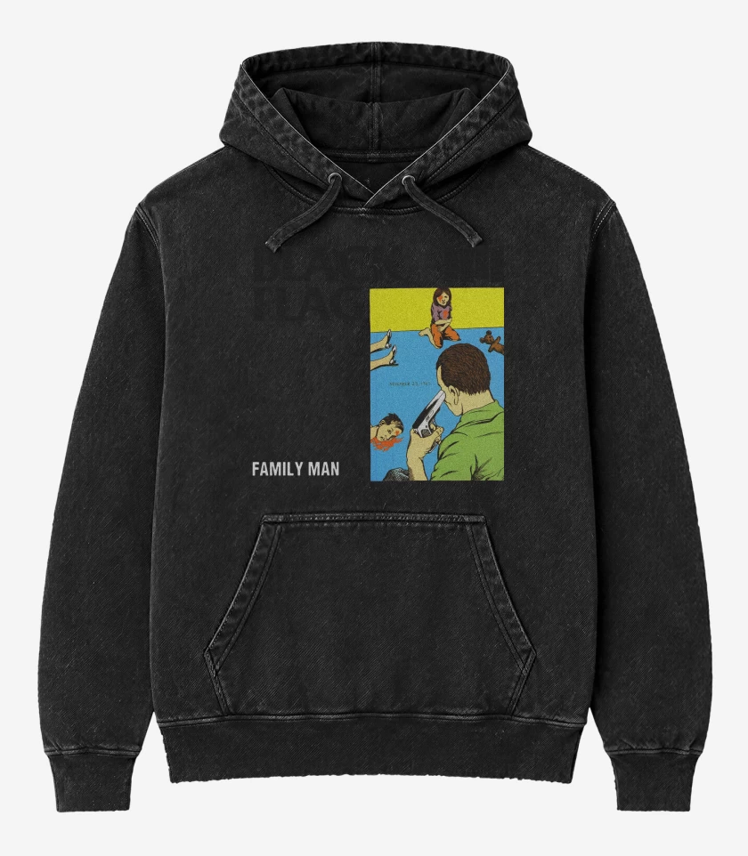 Poleron Canguro Acid Wash Negro de Black Flag Family Man
