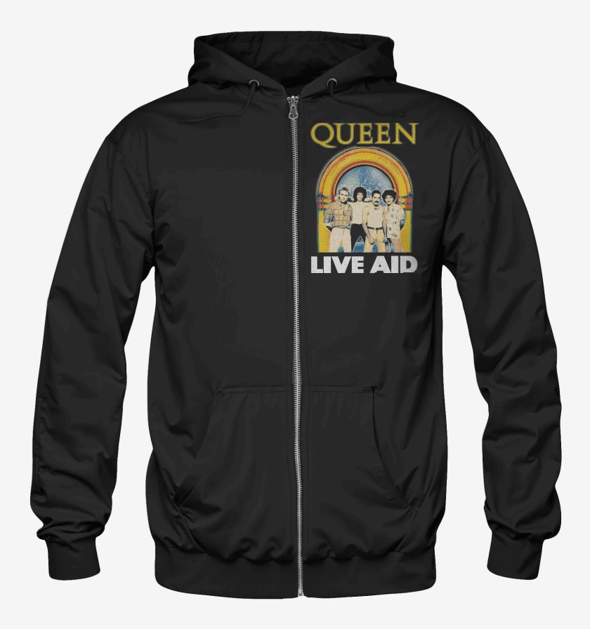 Poleron Canguro con cierre Negro de Queen Live AID