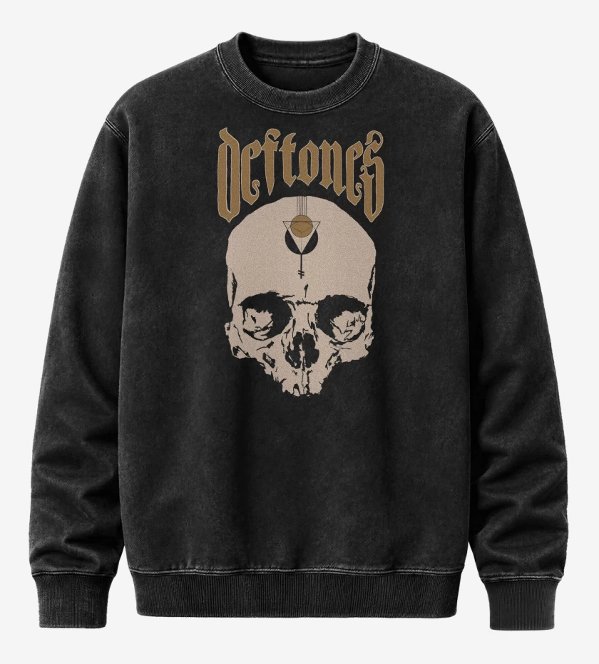 Poleron Polo Acid Wash Negro de Deftones Calavera