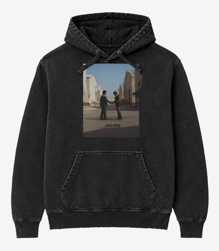 Poleron Canguro Acid Wash Negro de Pink Floyd Wish You Were Here