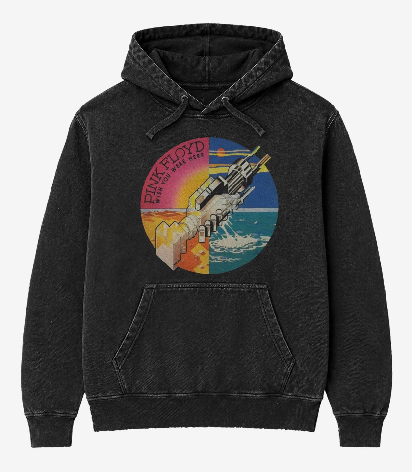 Poleron Canguro Acid Wash Negro de Pink Floyd Wish You