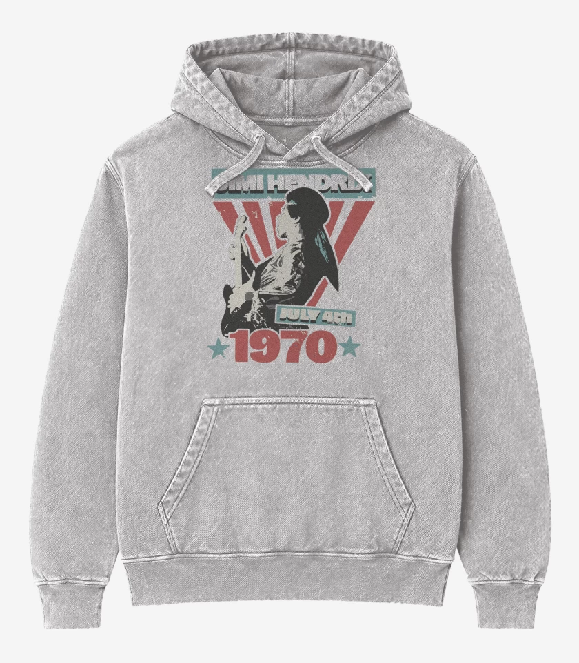 Poleron Canguro Acid Wash Gris Melange de Jimi Hendrix 1970