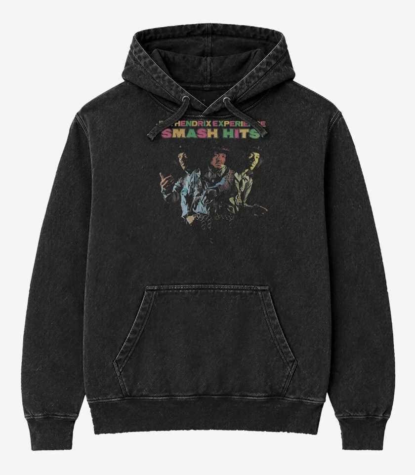 Poleron Canguro Acid Wash Negro de Jimi Hendrix Smash Hits