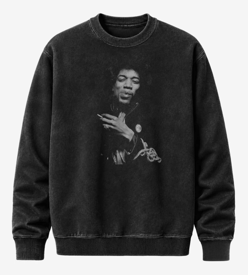 Poleron Polo Acid Wash Negro de Jimi Hendrix Smoking