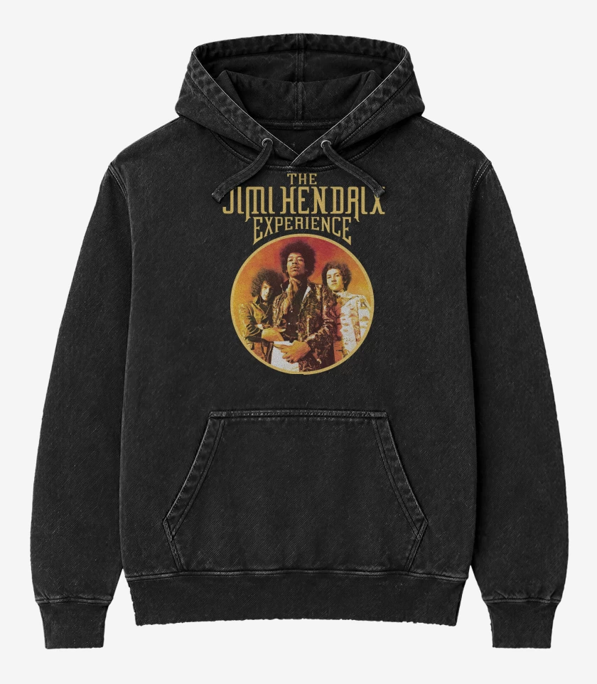 Poleron Canguro Acid Wash Negro de Jimi Hendrix Experience