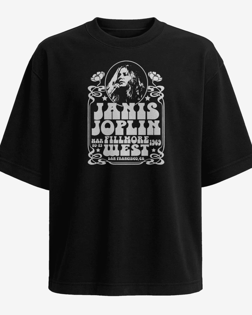 Polera Oversize Negro de Janis Joplin Fillmore West