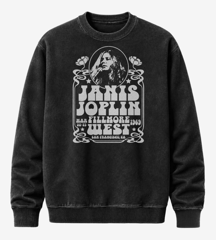 Poleron Polo Acid Wash Negro de Janis Joplin Fillmore West