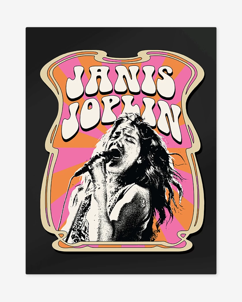 Print metalico Negro de Janis Joplin Hippie