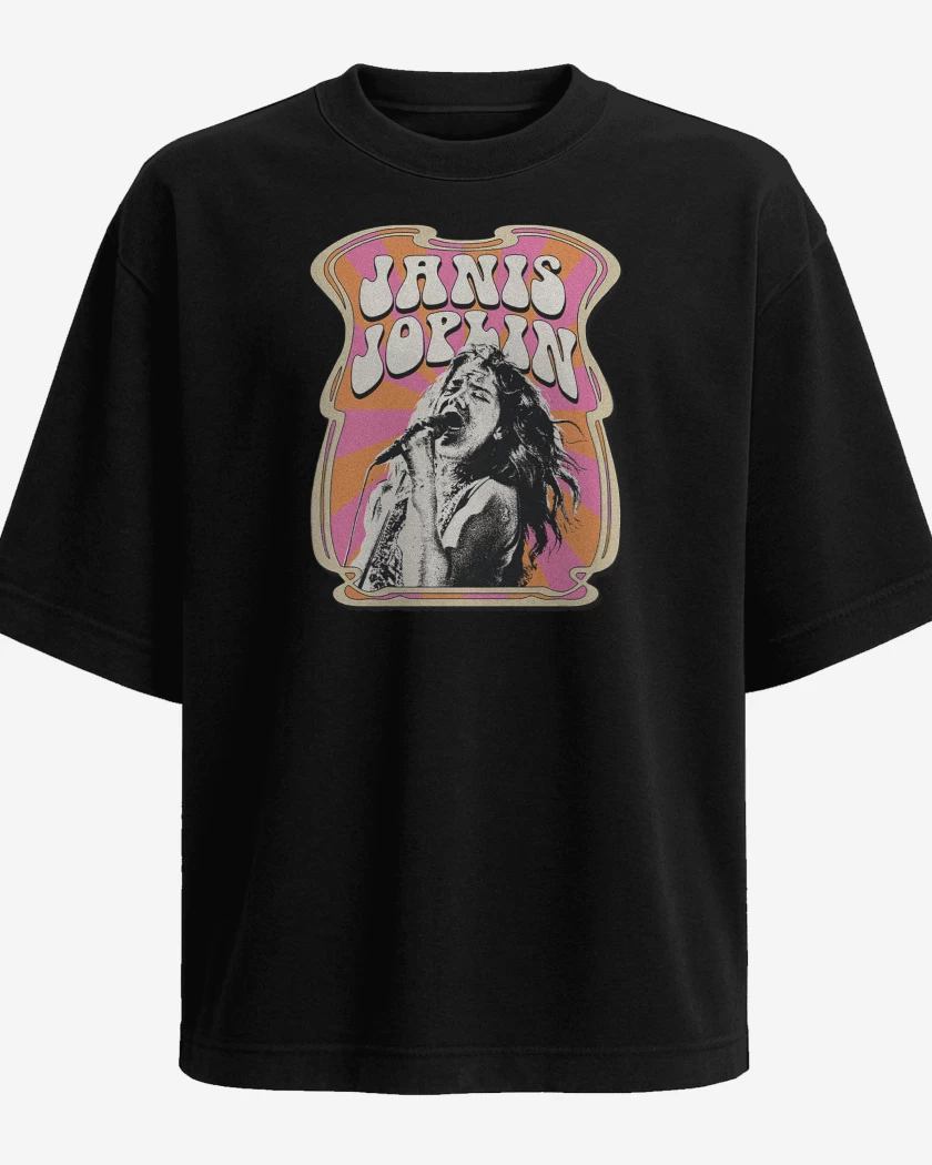 Polera Oversize Negro de Janis Joplin Hippie