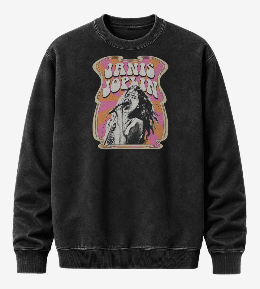 Poleron Polo Acid Wash Negro de Janis Joplin Hippie