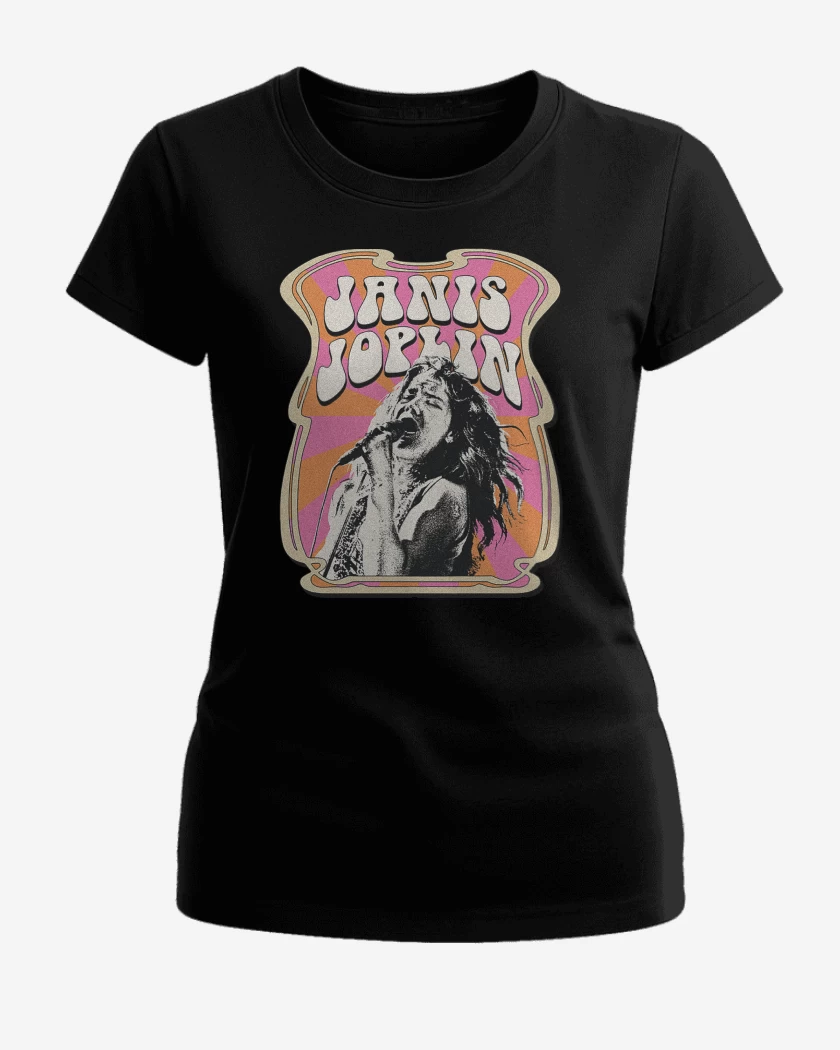 Polera de Mujer Negro de Janis Joplin Hippie