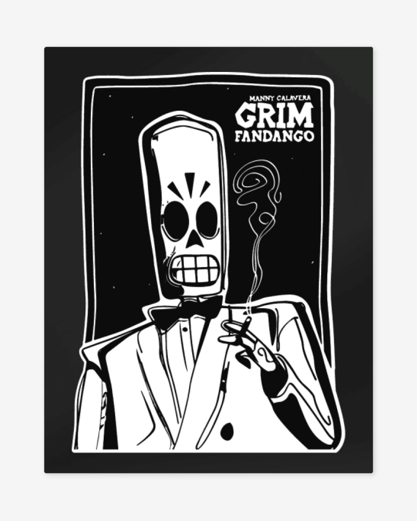 Print metalico Negro de Grim Fandango - Manny Calavera