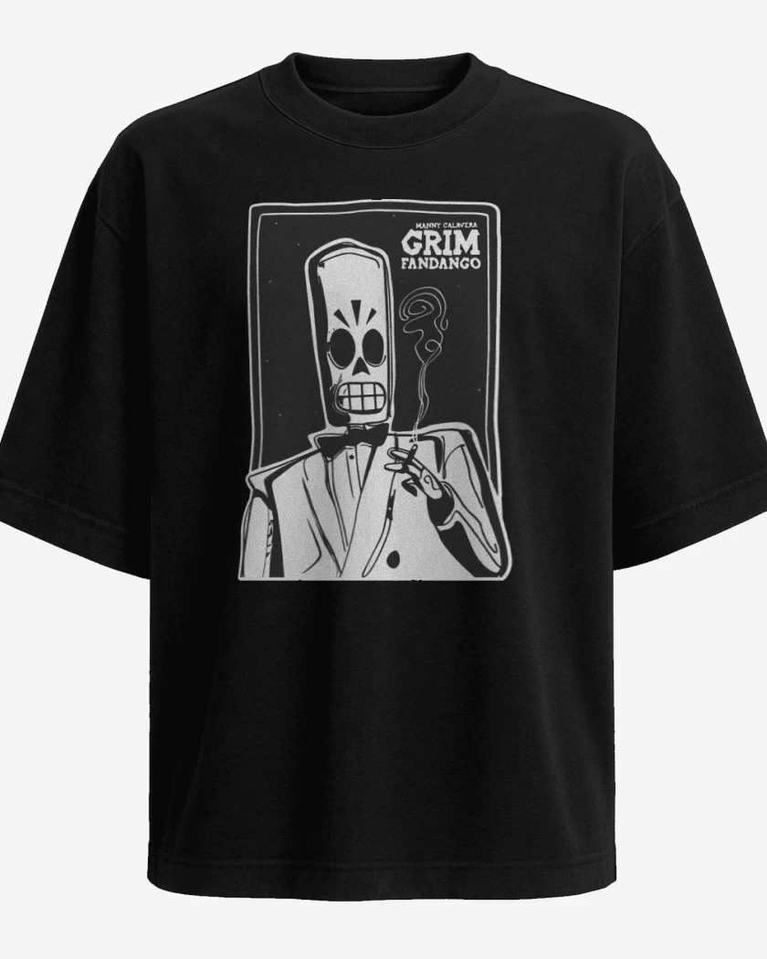 Polera Oversize Negro de Grim Fandango - Manny Calavera