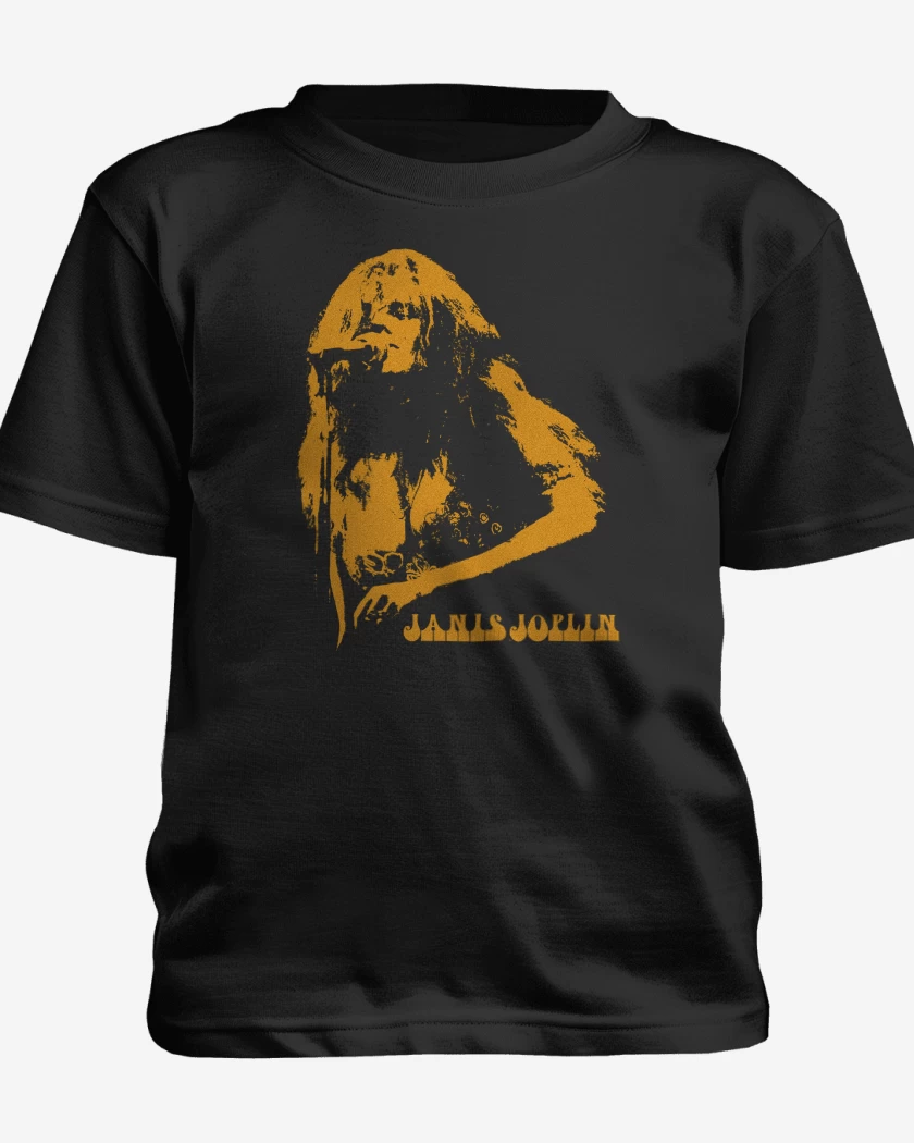 Polera de niño Negro de Janis Joplin Cantando