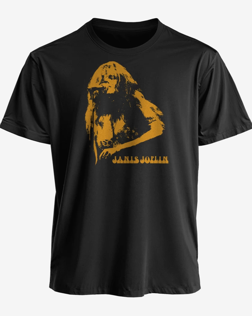 Polera premium Negro de Janis Joplin Cantando